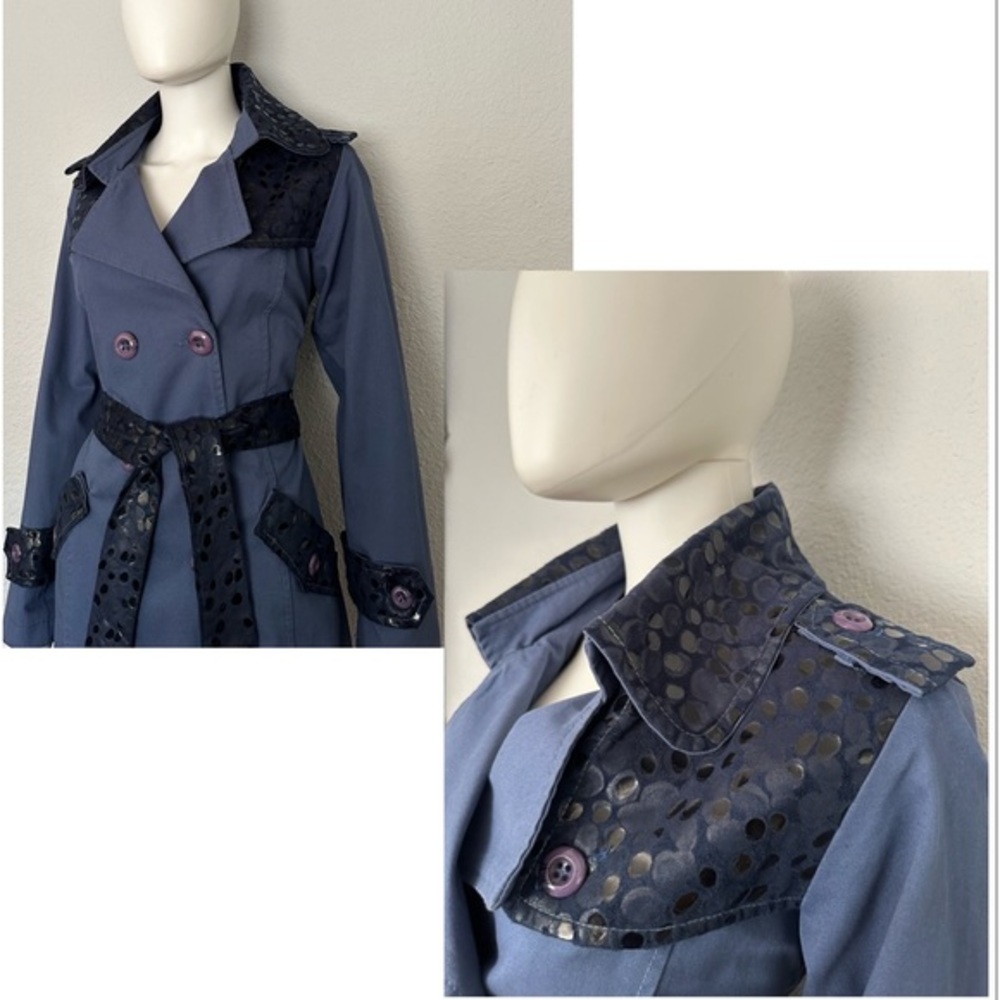🔥SALE💥NWT WOMEN DOUBLE-BREASTED TRENCH COAT BELTED LINED JACKET IN DENIM - Picture 3 of 17